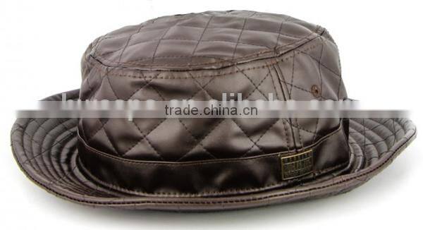 Plaid leather customized mens designer black leather bucket hat