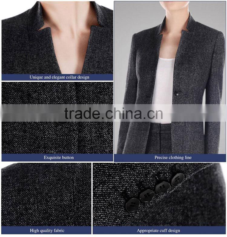 Custom Gery Fashion Blazer Of Ladies Two Button Mandarin Collar Suit