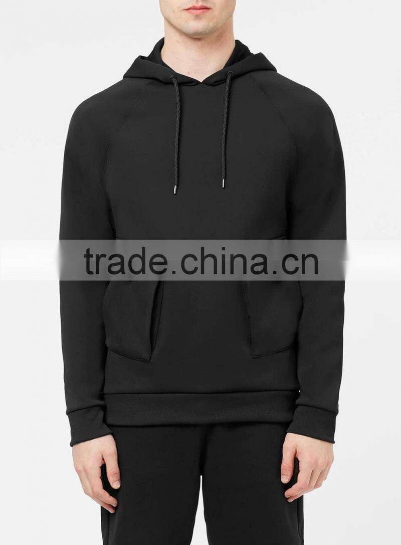 Classic fit custom made black hoodie wholesale front pockets plain hoodies for men 2016