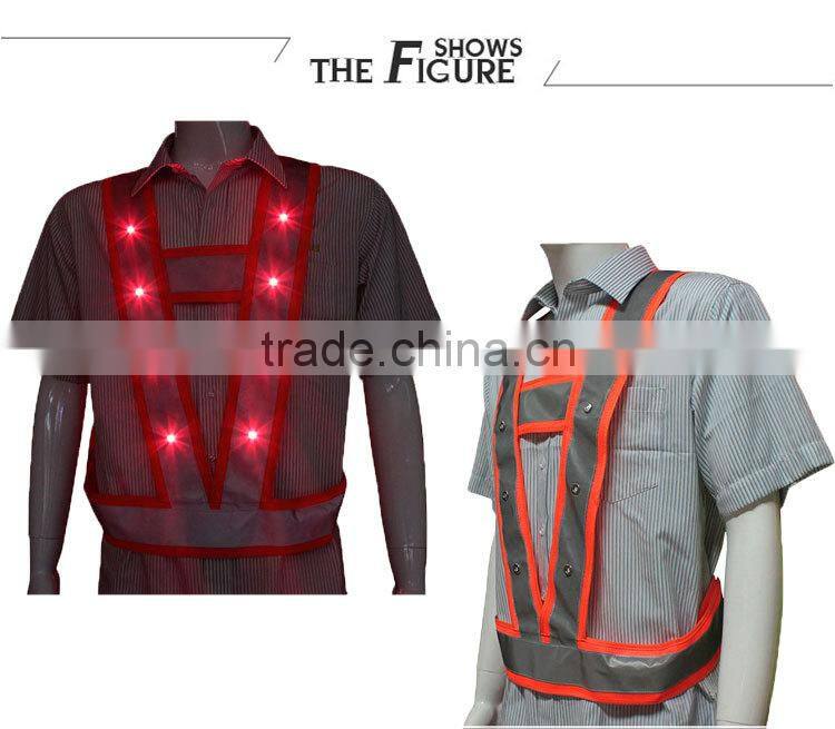 High visibility reflective LED fluorescent orange safety vest