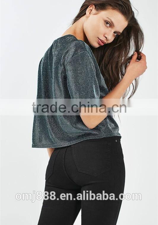 Wholesale fashion metallic shimmer t-shirt women