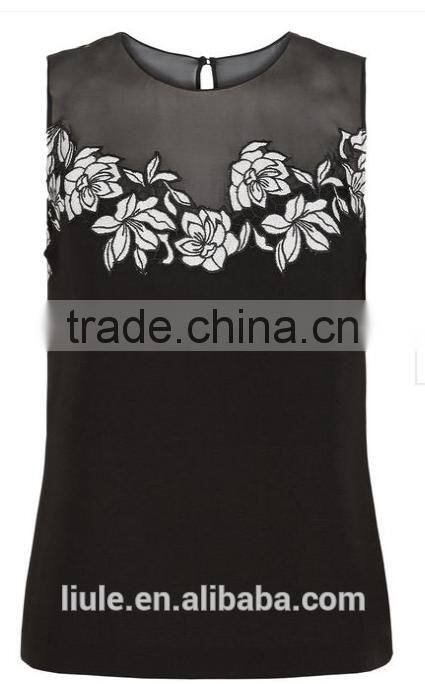 Women Blouse Sleeveless Casual Tops Flower Lace Embroidered Summer Style 2015 Blouses