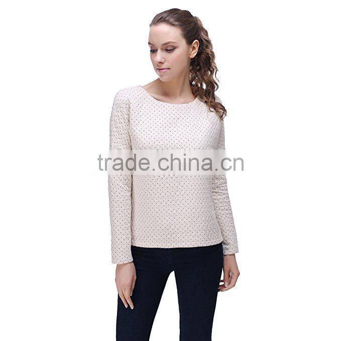 Womens' Winter quilted pullover sweatshirt with polka dots