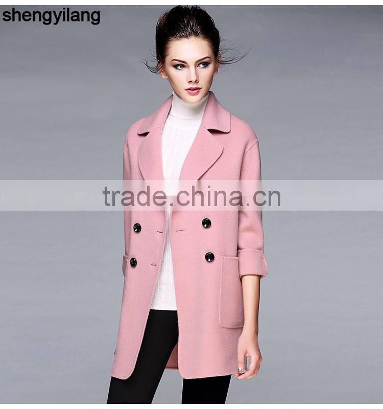 ladies 3/4 sleeves double-breasted wool thin fabric coat