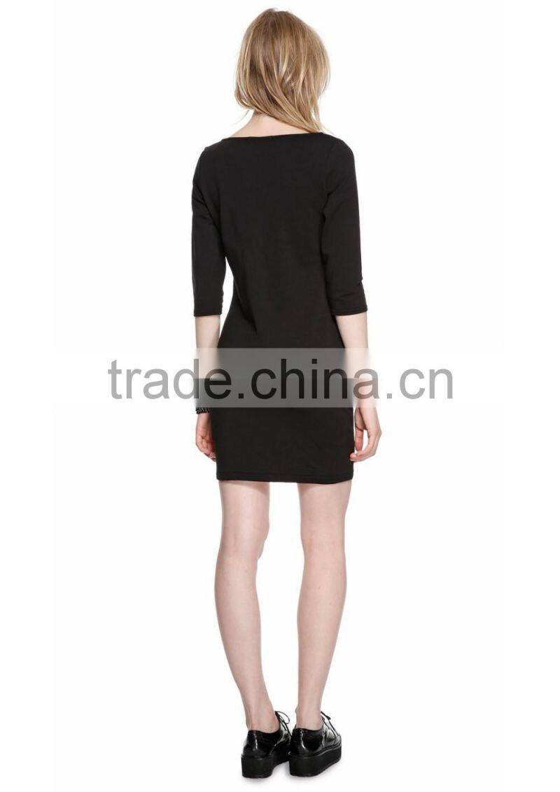 Ladies orange bright color 3/4 sleeve wrap dress