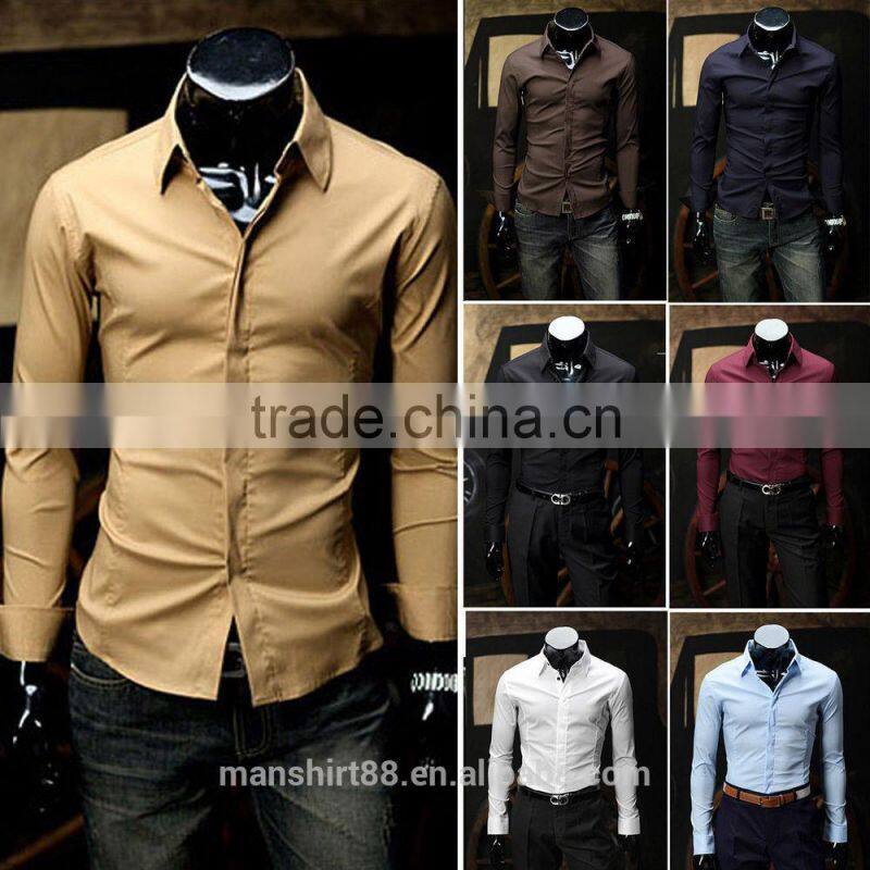 solid color long sleeve slim fit casual men shirt