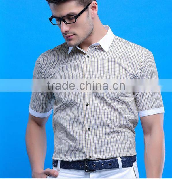 custom men plaids red ,blue , yellow color short sleeve shirts