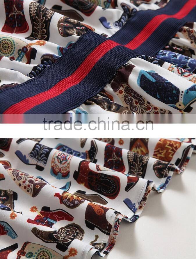 Wholesale Women Short Sleeve Digital Printed Elegant Slim Midi Dress Ladies Casual Chiffon Dresses