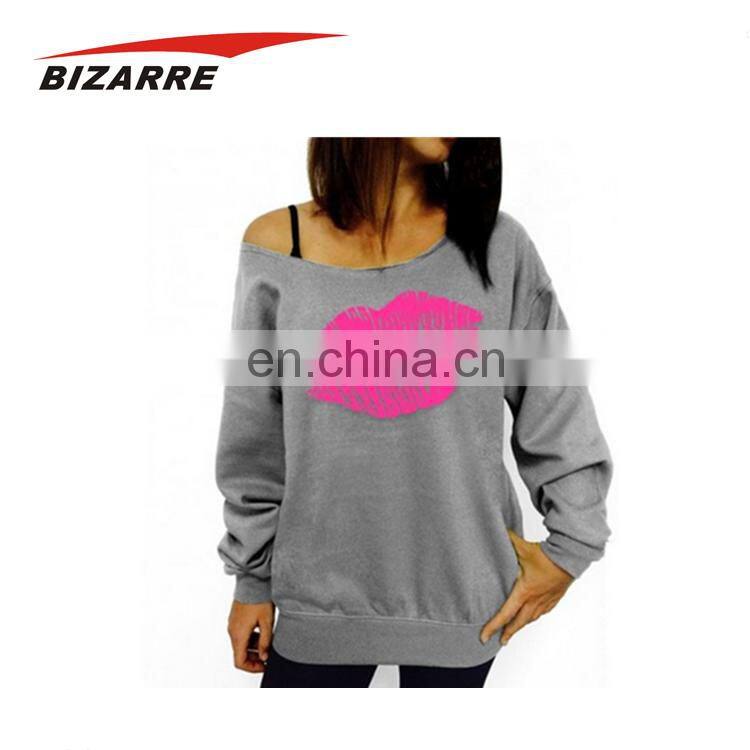 Ladies Long Sleeve Sublimation Printed Off Shoulder Hoodie