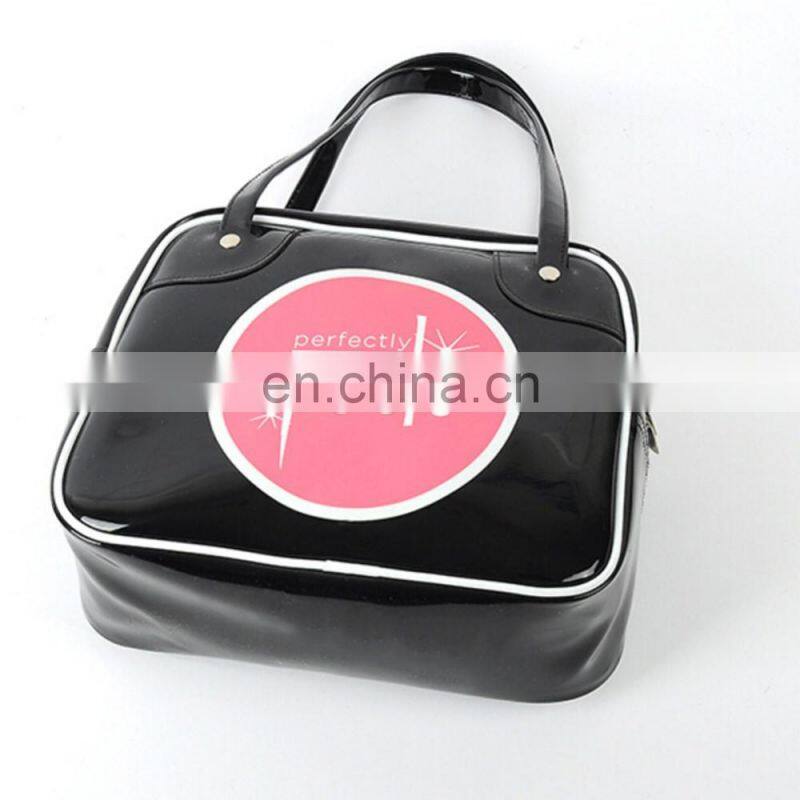 Women Fashionable Small Black Printed Vinyl Handbag