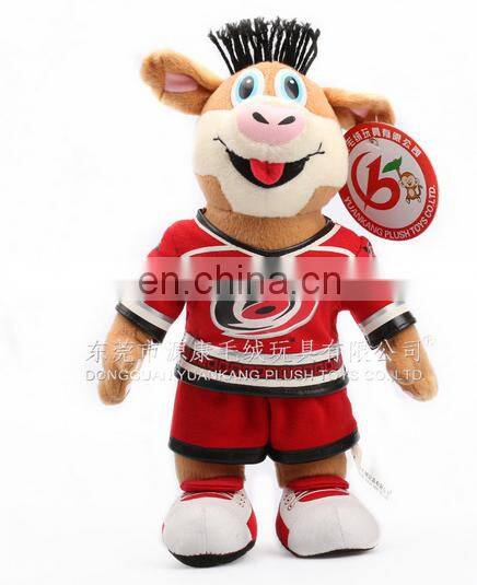 Customized plush animal bull mascot toy for football team