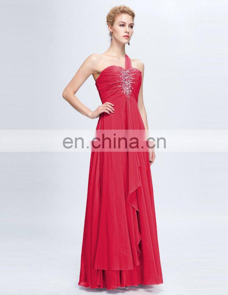 Grace Karin Hot Sale Chiffon Long Chiffon Beaded One Shoulder Evening Dress CL3120-4