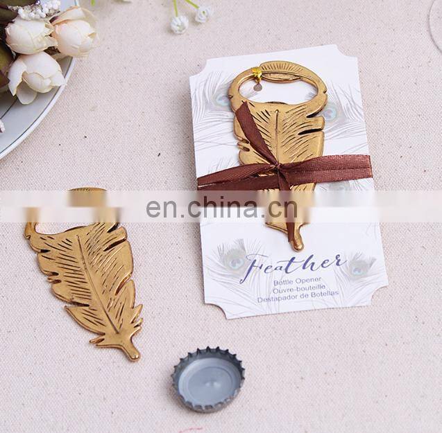Feather Shape Gold Plated Metal Bottle Opener for wedding return gift