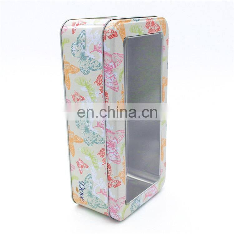 Rectangular tin box cosmetic tins with clear window top