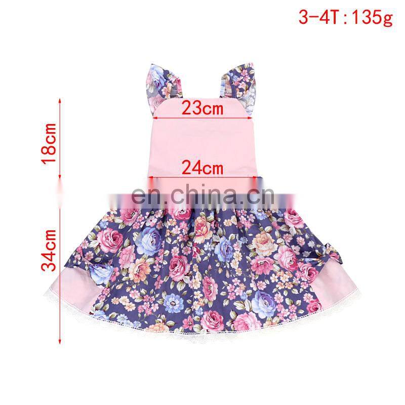 Vintage princess dress flutter sleeve cross back floral printed fancy baby girl summer dress