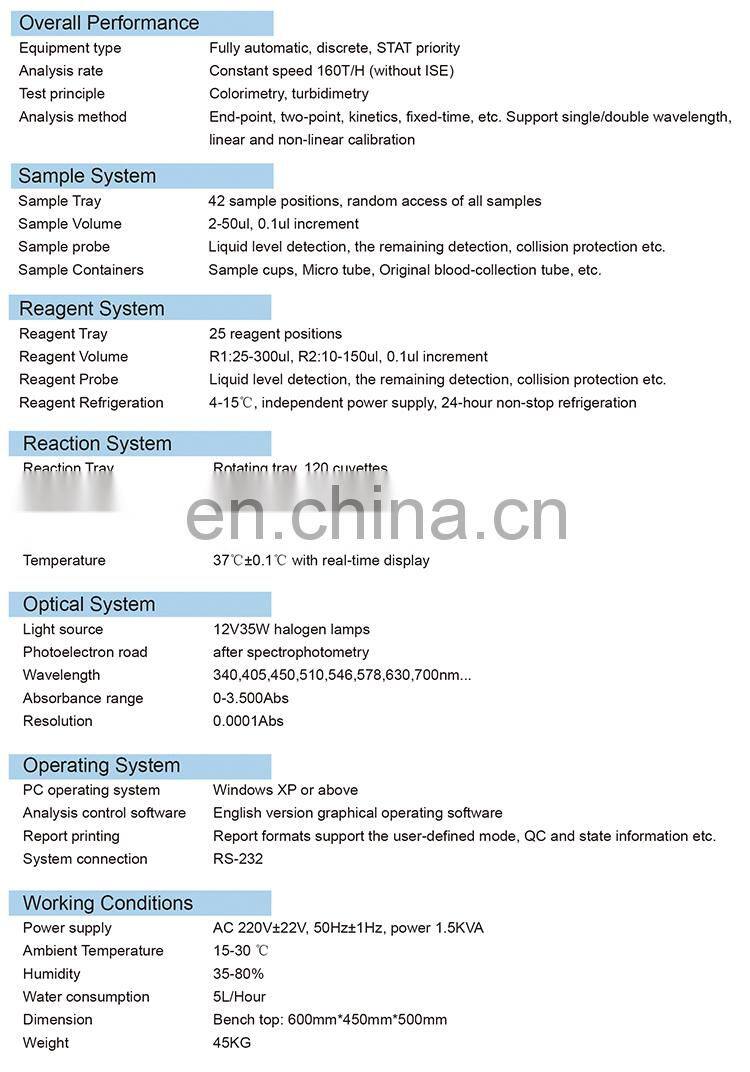 Hot sale fully automatic clinical chemistry Analyzer for blood