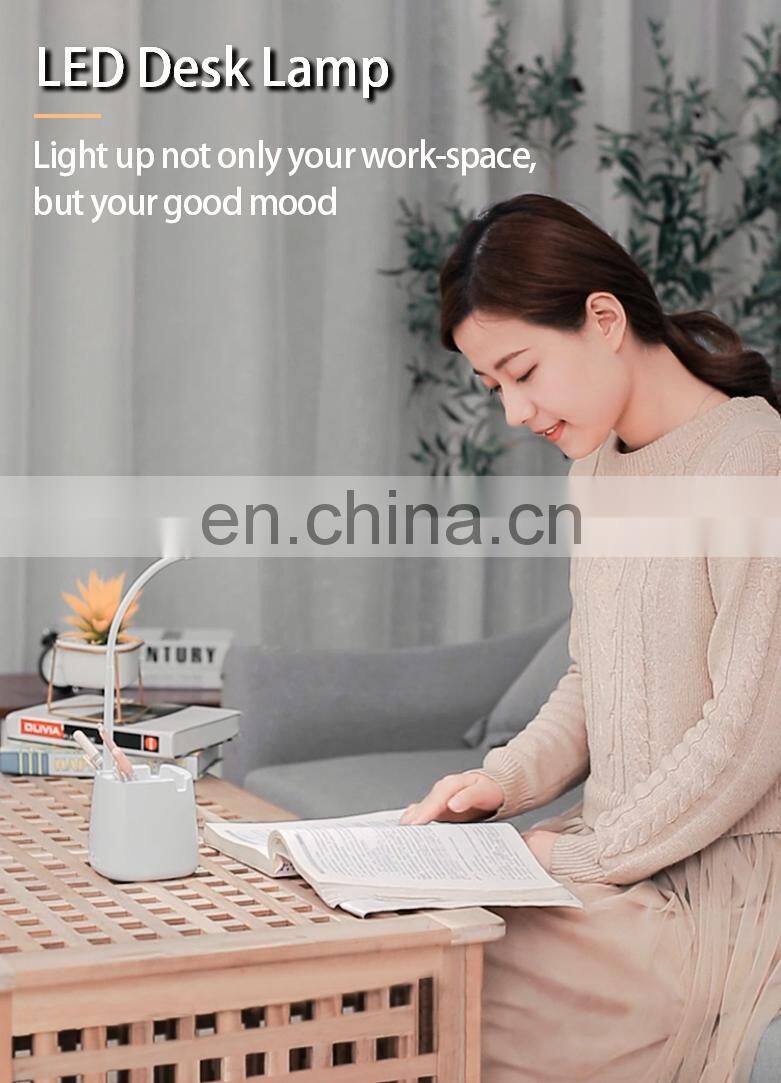 Bedroom led desk lamp with pen holder flexible usb table Touch dimmable multi-functional rechargeable bending table lamp led