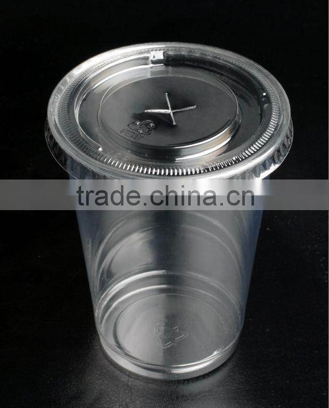 84mm crystal clear disposable PET/plastic flat lid for various paper cup, plastic cup with straw cross