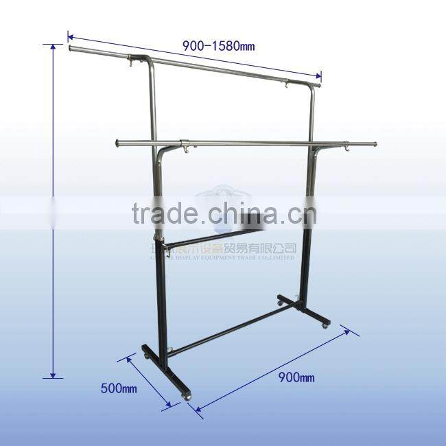 Hot sale metal chrome adjustable clothing rack with double hangrails