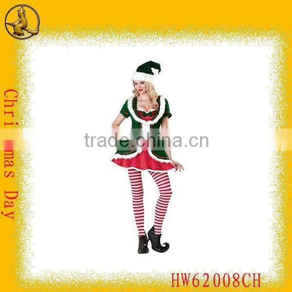 Green Hooded Velvet Sexy Christmas Costumes For Women