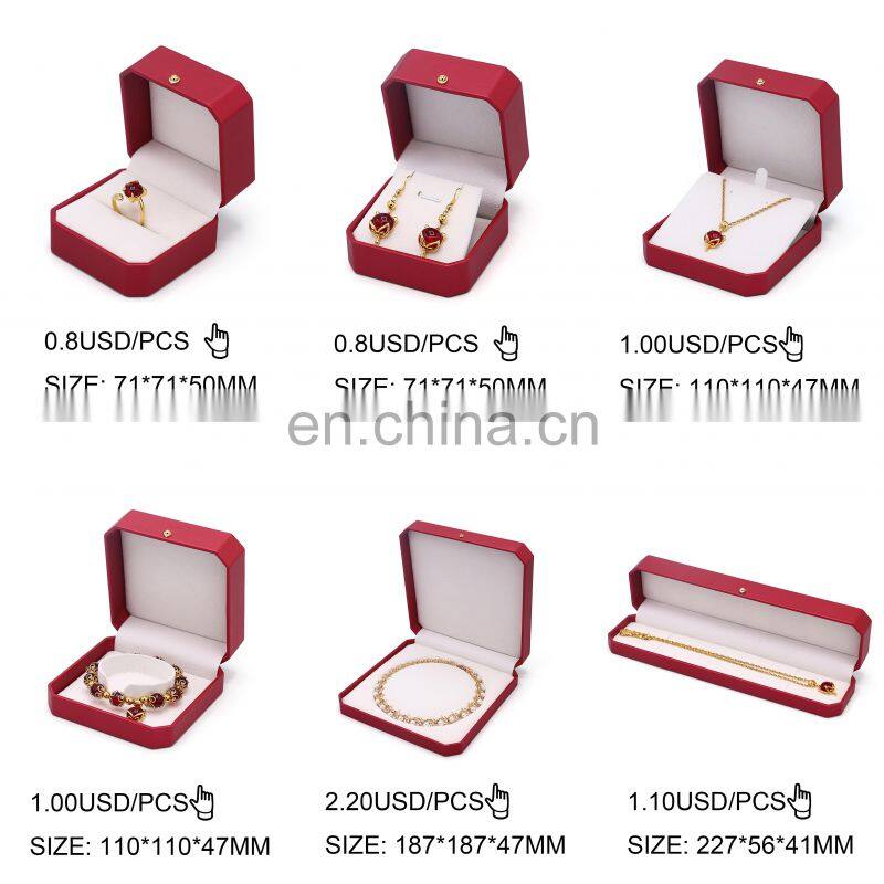Unique Design Octagonal Shape Red Color Pu Leather Ring Earrings Pendant Box