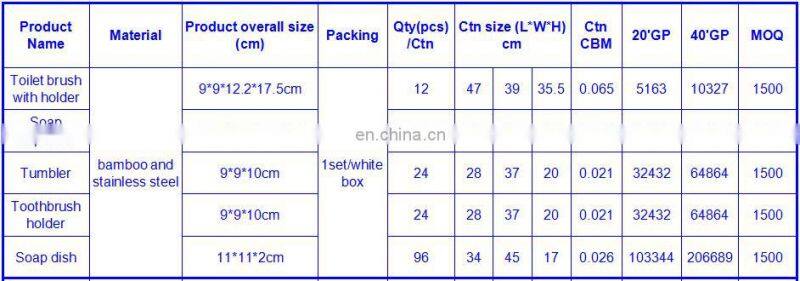 Bamboo series 5pcs bathroom decoration sets with toilet brush dispenser