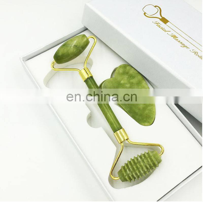 3 in 1 Natural Original Custom Mini Green Facial Massager Jade Roller Gua Sha Set