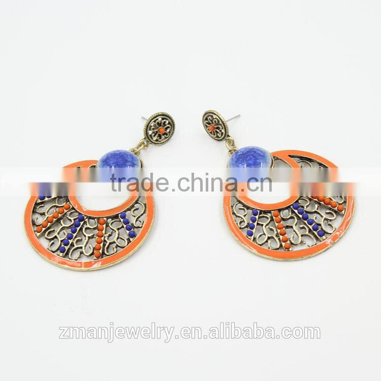 Boho Style Colorful Round Pendant Fashion Earrings 2016