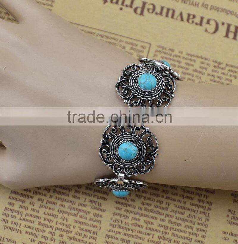 2015 YiWu new products Bohemian turquoise hollow-out flower bracelet