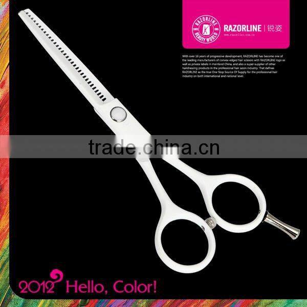 White Teflon Coating Convex-edge Stainless Steel Barber scissors R8RT White Reverse blade hair thinning scissor