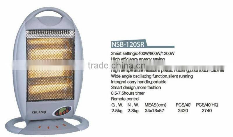 4heat settings 1600W wide angle oscillation function safety tip over swtich electric halogen heater for homes