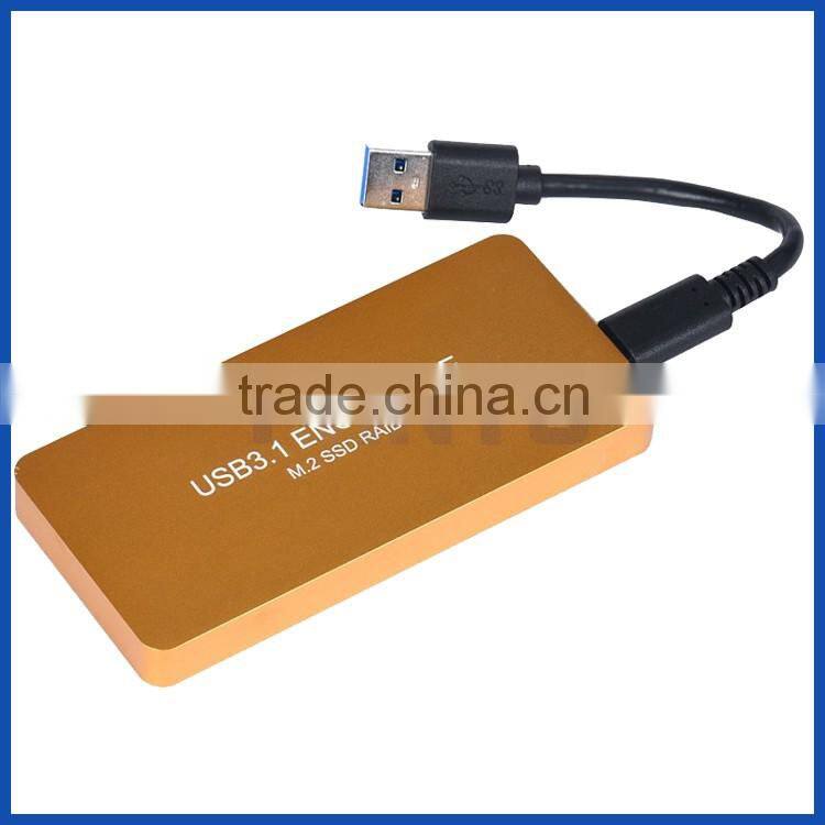 Aluminium M.2 SSD box USB3.1 Gen 2 10 Gbps type C to daul NGFF M.2 2280 mm Key B SATA based SSD Raid 0 Raid 1 enclosure