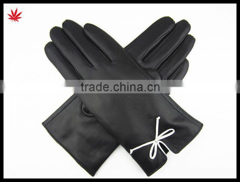 2016 ladies leather hand gloves driving leather gloves with bownot