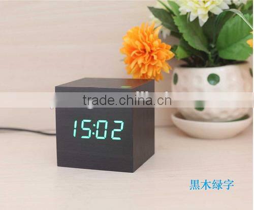 Cube wooden LED Alarm Clock despertador Temperature Solids Voice Control LED display electronic desktop Digital clocks Calendar