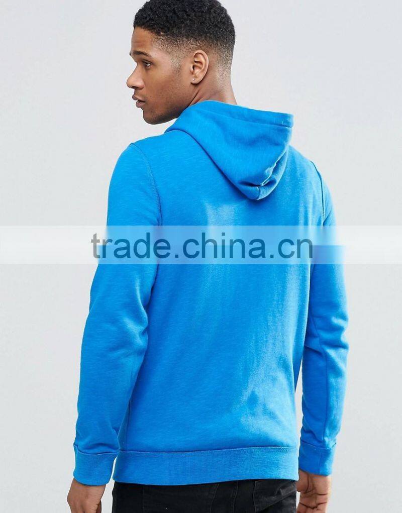 Leisure 100% cotton blue zip up with hood pocket custom made hoodies