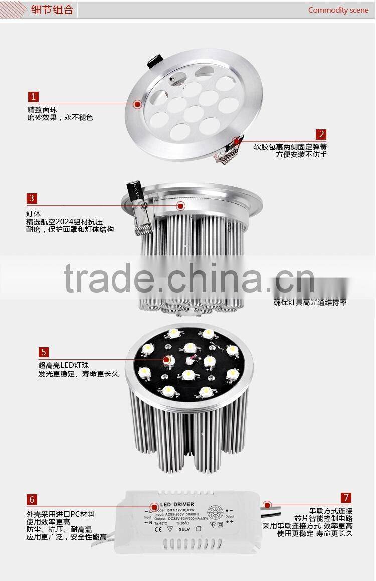2015 New Dimmable LED Ceiling Lamp 3w 5w 7w 9w 12w LED Spotlights Silver Shell