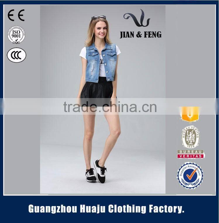 2016 high fashionable sleeveless spring summer ladies girls short cotton spandex denim vest