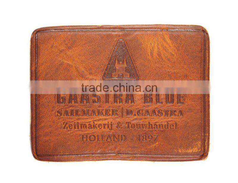 Custom embossed brown leather patch for jeans and shoes