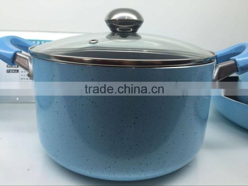 Premium italy style aluminum nonstick ceramic coating deep casserole pasta pot blue color with lid