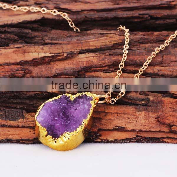 New Trendy Gold Chain Natural Crystal Stone Necklaces for Women