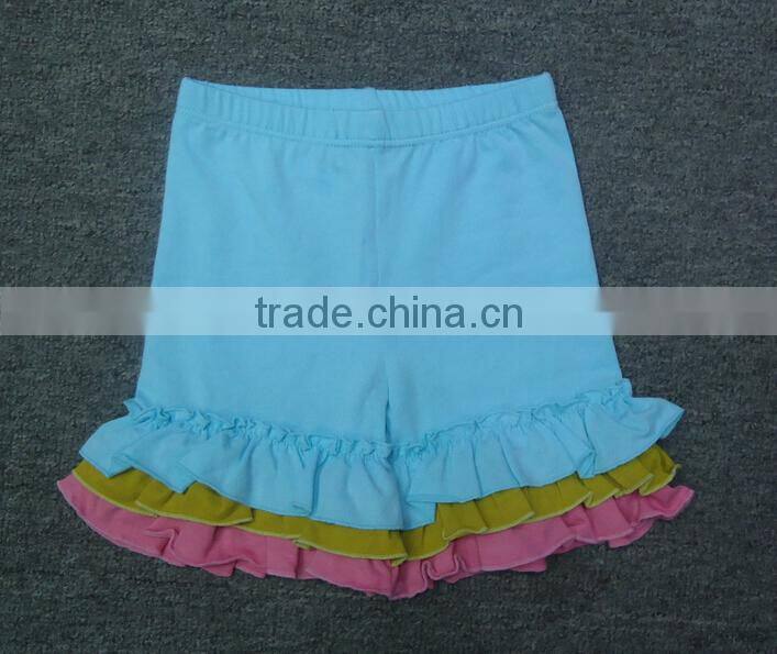 2015 new style boutique solid aqua triple ruffles girl shorts MS0101
