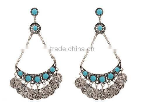 >NEW SW16589 handmade drop bead earrings coin fringe earrings/