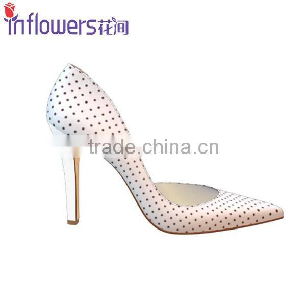 White leather side cut pointed toe ladies high heels