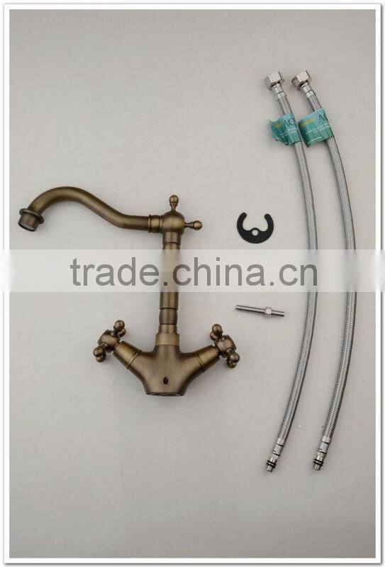 Antique bathroom wash basin mixer with two cross handles QH1771A