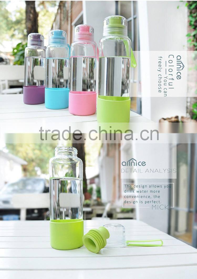 Wholesale promotional gift travel essential 480ml high borosilicate glass water bottle