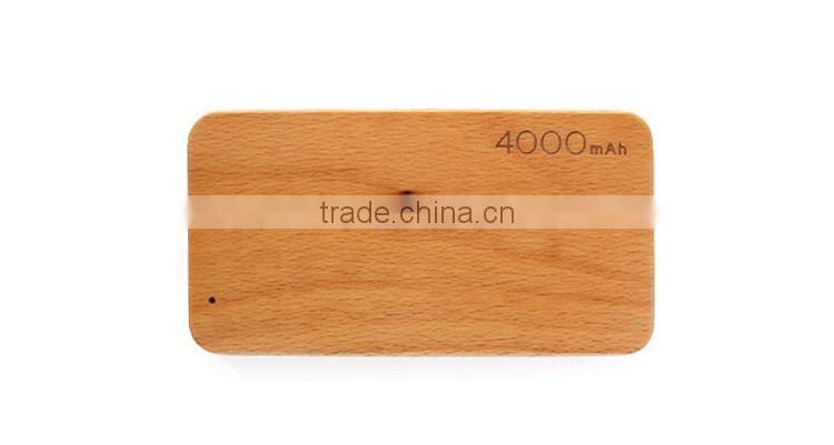 Newest products shell customized design logo 4000mah portable charger wooden power bank