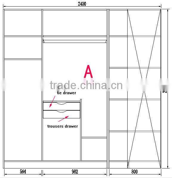 2400*600*2400 L shape open wardrobe