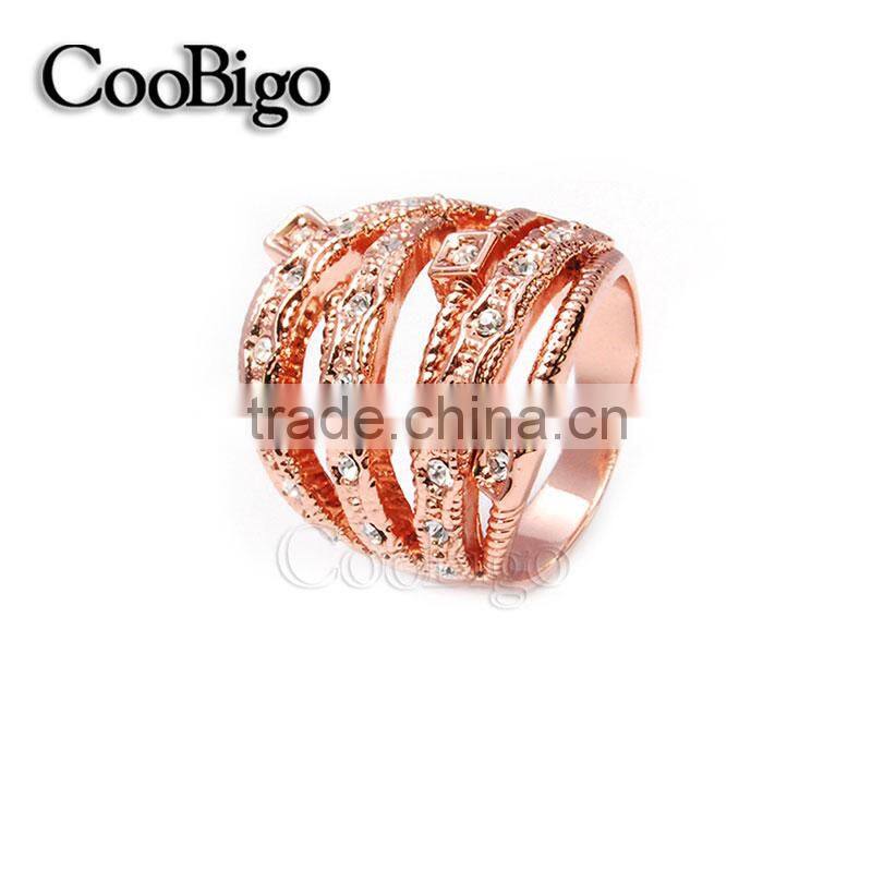 Fashion Jewelry Zinc Alloy Rhinestone Ring Elegant Women Party Show Gift Dresses Apparel Promotion Accessories