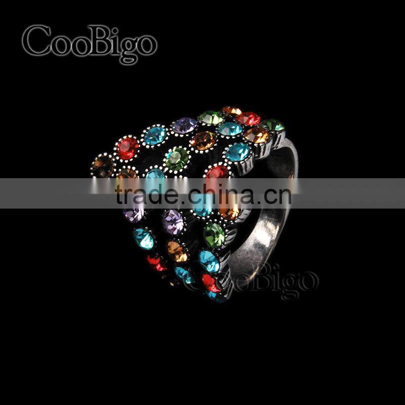 Fashion Jewelry Zinc Alloy Charming Colorful Rhinestone Ring Lady Wedding Party Show Gift Dresses Apparel Promotion Accessories