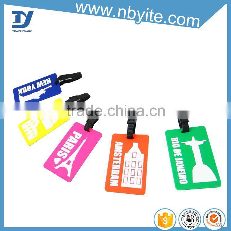2016 Cheap Bright Colorful Plastic Luggage tag Custom Soft PVC Luggage tag